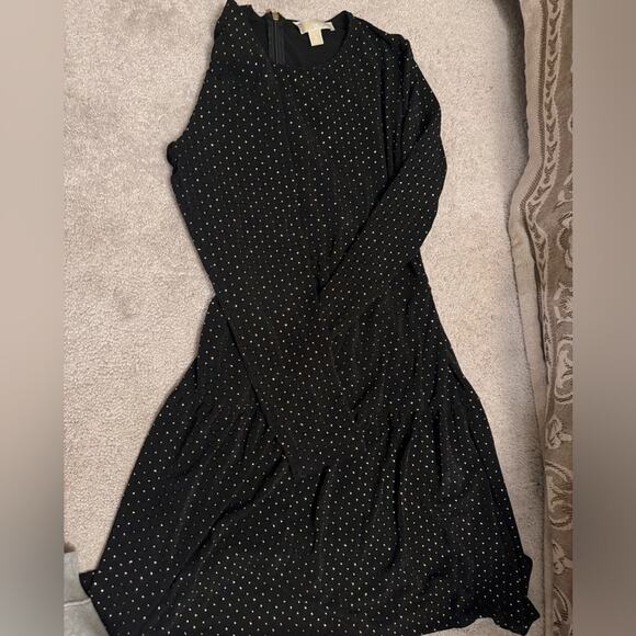 Elegant Black Polka Gold Dot Dress - Picture 5 of 6